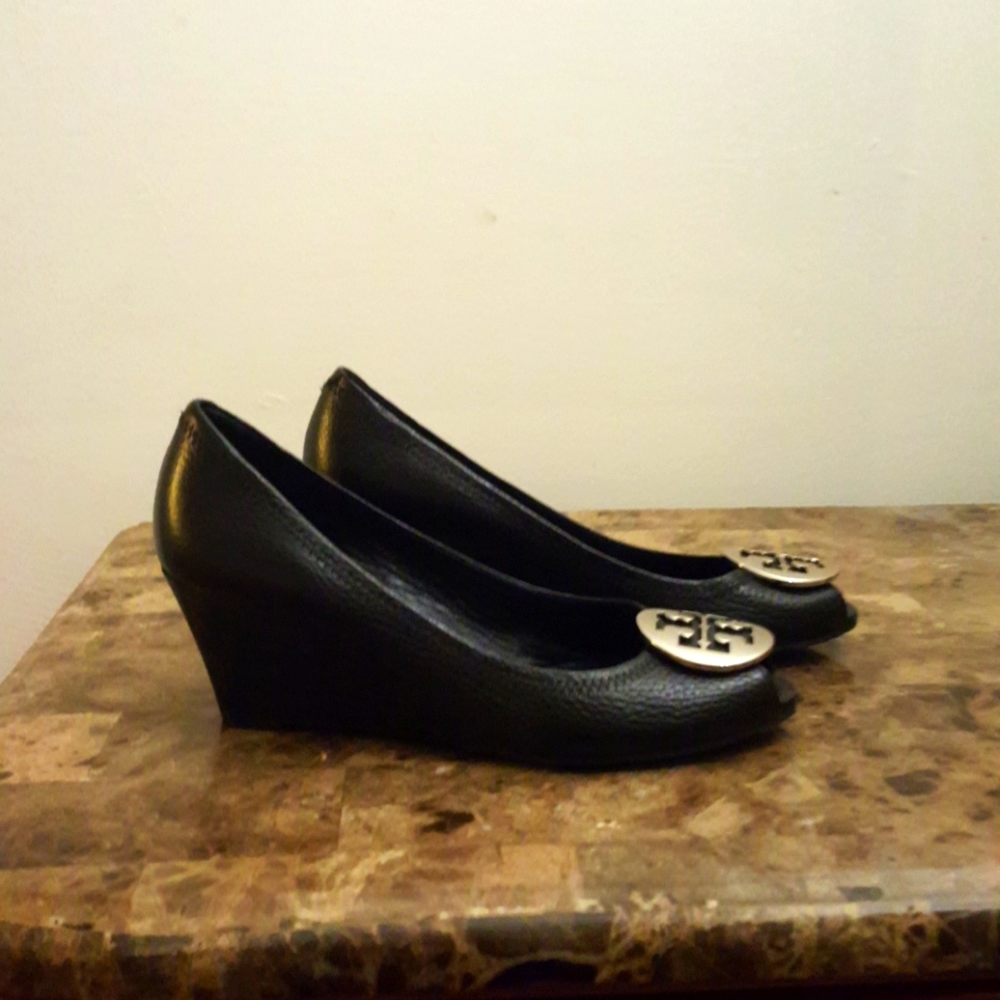 Tory Burch peep toe wedges. 2.5 heel
